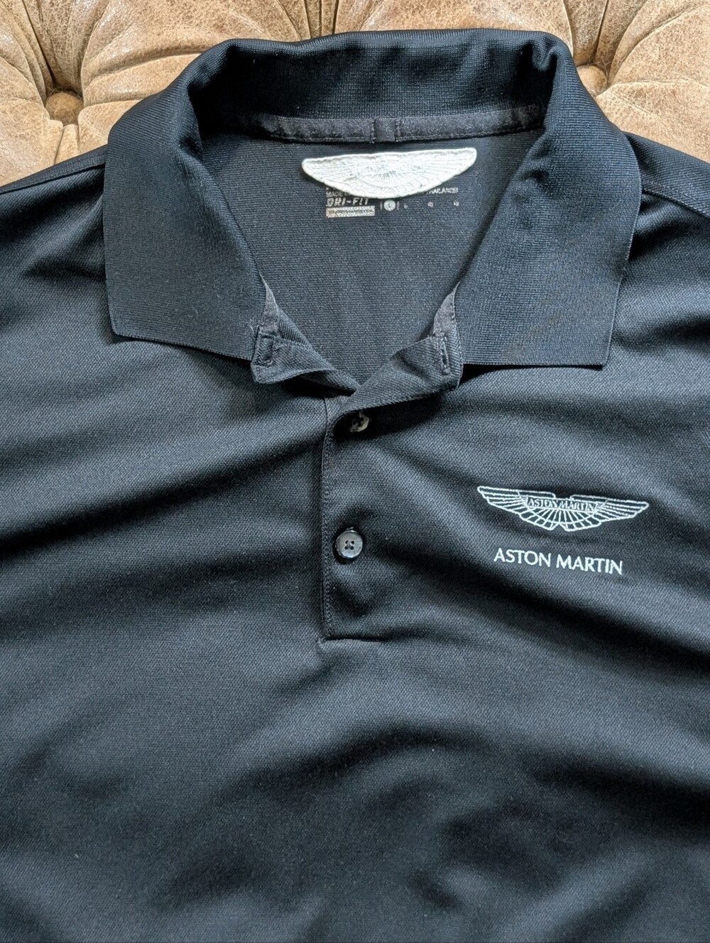 Nike Dri-Fit Aston Martin Long Sleeve Black 3 Button Polo Size Large Napleton's